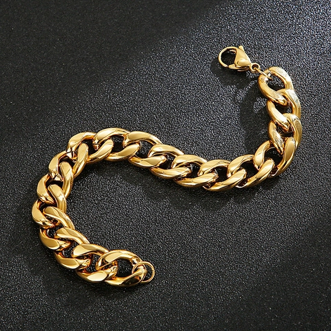 Men Stainless Steel Cuban Link Chain Necklace Bracelet Jewelry Polished Minimalist Hip Hop Punk Style Accessory