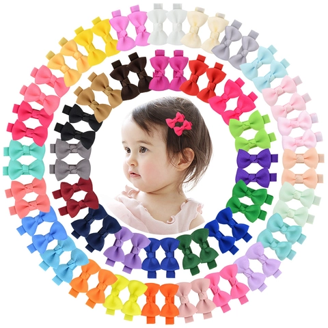 Handmade Grosgrain Ribbon Bow Hair Clips Colorful Solid Barrettes Toddler Infant Girls Styling Accessories Alligator Grips