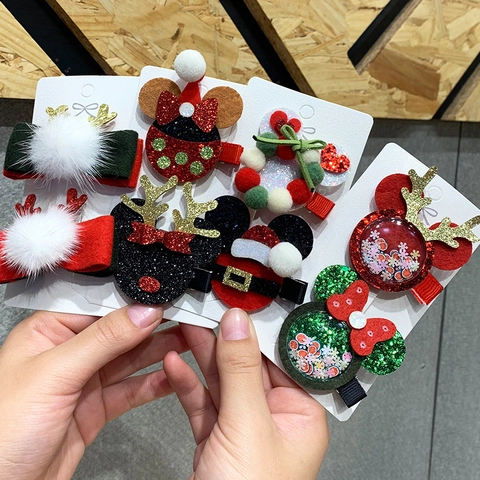 Christmas Reindeer Antler Hair Clips Plush Bow Knot Sequin Bell Festival Party Hairpins Cute Accessories For Kids Girls