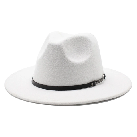 Chapeau Fedora Classique En Feutre De Laine À Bord Large Plat Style Western Rétro Avec Bande En Cuir Pour Hommes Femmes