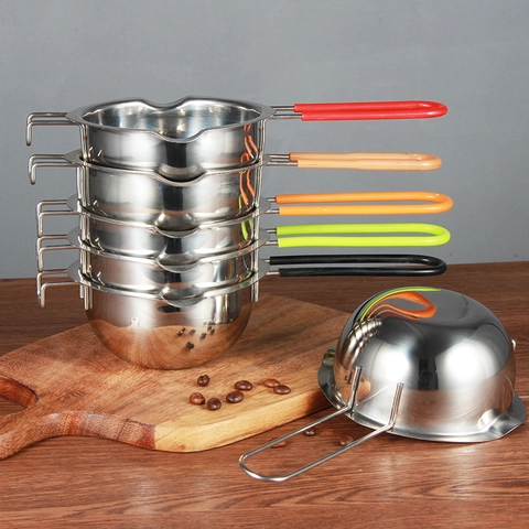 304 Stainless Steel Chocolate Melting Pot With Dual Pour Spouts And Long Handle For Baking Butter Candle Wax