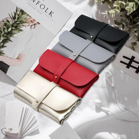 Tragbares Sonnenbrillenetui Aus Weichem PU Leder Mit Druckknopfverschluss Und Modischem Design Minimalistische Brillen Tasche