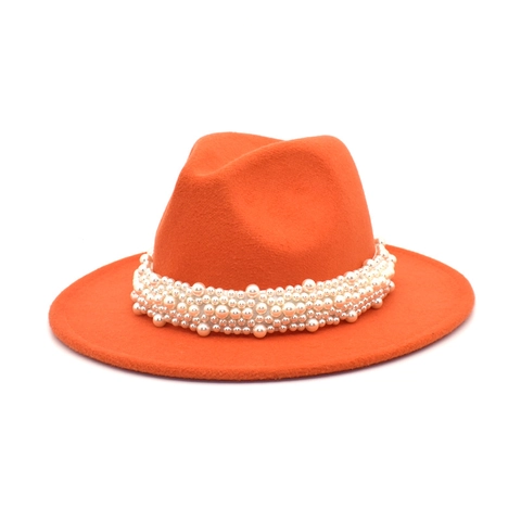 Elegant Wool Felt Fedora Hat With Wide Brim And Artificial Pearl Band Decoration For Women Men Vintage Jazz Cap Autumn Winter Accessories