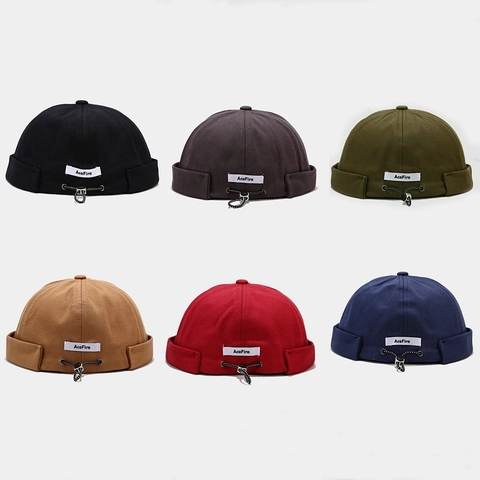 Docker Hat Berretto Senza Visiera Cotone Tela Coulisse Regolabile Streetwear Retro Hip Hop Miki Hat Uomo Donna
