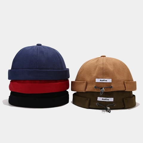 Docker Hat Berretto Senza Visiera Cotone Tela Coulisse Regolabile Streetwear Retro Hip Hop Miki Hat Uomo Donna