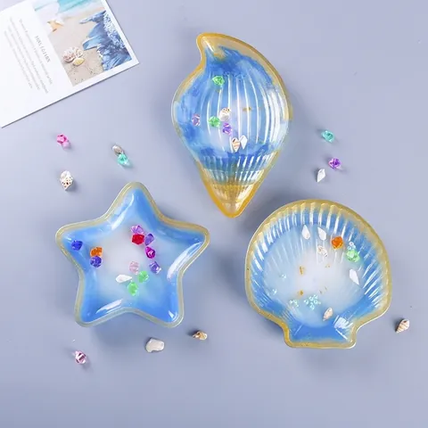 DIY Resin Silicone Molds Starfish Conch Shell Shapes Jewelry Tray Dish Making Ocean Theme Marine Style Crafting