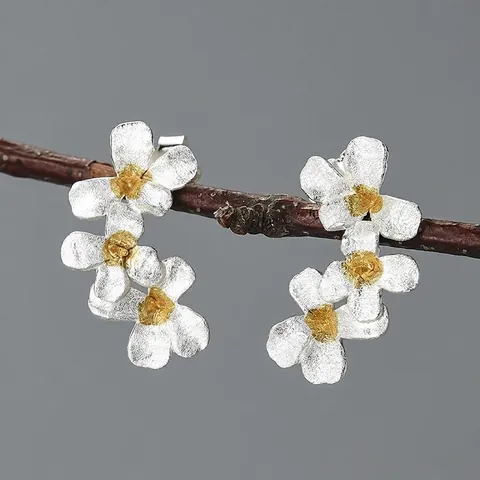 925 Sterling Silver Daisy Flower Stud Earrings For Women 18K Gold Plated Small Fresh Pastoral Style Floral Jewelry Gift