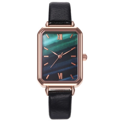Dames Horloge Kwarts Rechthoekige Roségouden Legering Kast Malachiet Textuur Wijzerplaat Kunstlederen Band Vintage Casual