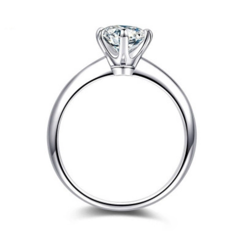 Vintage Six-Prong Solitaire Ring For Women Silver Plated Copper Adjustable Crown Design Rhinestone Wedding Promise Ring