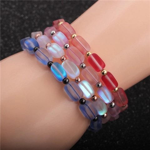 Pulsera De Cuentas De Piedra Lunar Esmerilada Con Cuentas De Cobre Cuerda Elástica Joyería De Piedra Natural Para Mujeres Niñas