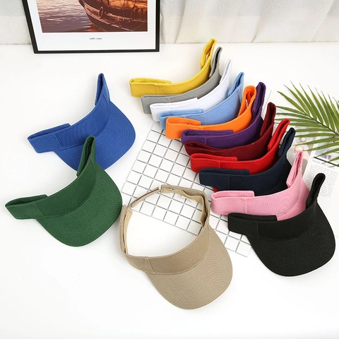 Cotton Twill Sun Visor Hat Adjustable Solid Color Breathable Empty Top Cap For Running Tennis Outdoor Sports Summer