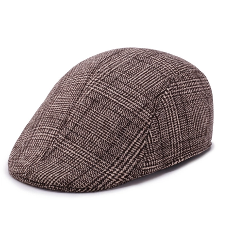 Men Flat Cap Vintage Newsboy Hat Polyester Wool Blend Plaid Herringbone Pattern Warm Outdoor Autumn Winter Accessories