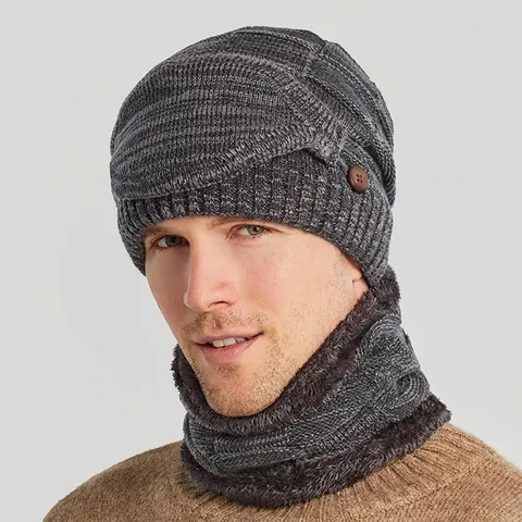 Bonnet En Tricot D'Hiver Tour De Cou Masque Facial Thermique Doublé De Polaire Coupe Vent Hommes Accessoires De Froid