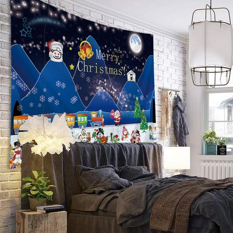 Tapiz De Pared De Navidad Poliéster Impresión Digital Fondo De Vacaciones De Invierno Muñeco De Nieve Papá Noel Decoración Hogar