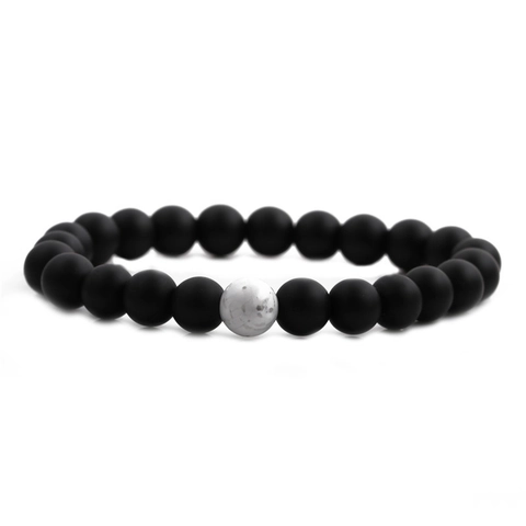 Beaded Bracelet Lava Stone White Turquoise Matte Beads Metal Crown Elastic Chakra Healing Energy Yoga Reiki Retro Men Women