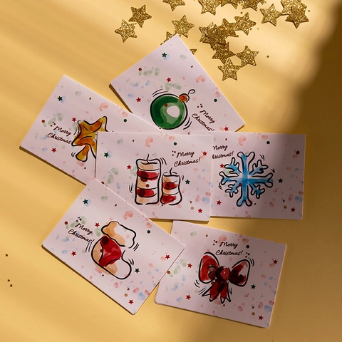 Weihnachtsgrusskarten Mit Umschlägen Und Aufklebern Aus Weißem Karton Illustrationsstil Karten Für Urlaubssegen