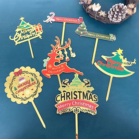 Decorazione Per Torta Buon Natale Acrilico Oro Renna Albero Decoro Per Pasticceria Festiva
