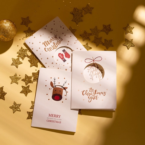 Christmas Greeting Cards Paper Tri-Fold Hollow Out Cartoon Style With Envelopes And Stickers For Holiday Gifts