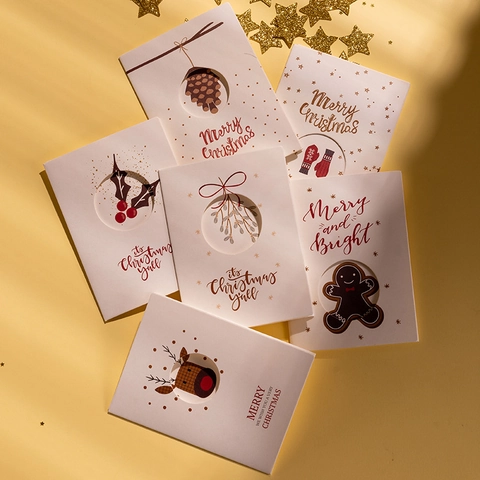 Christmas Greeting Cards Paper Tri-Fold Hollow Out Cartoon Style With Envelopes And Stickers For Holiday Gifts