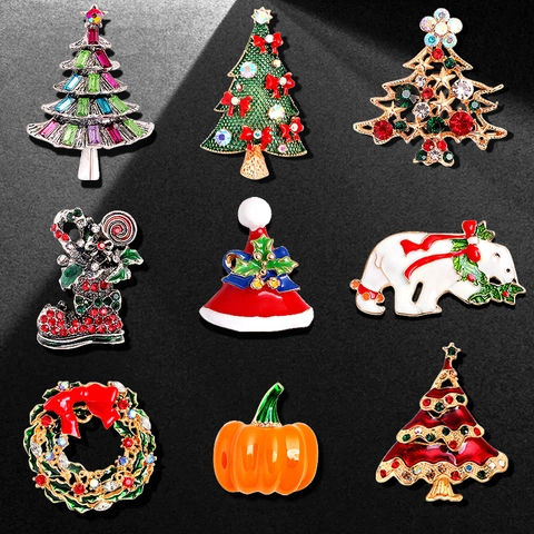 Broche de Navidad de Esmalte de Aleación Vintage para Mujeres Hombres Diamantes de Imitación Árbol de Navidad Oso Polar Calabaza de Halloween Broche Joyería Regalo