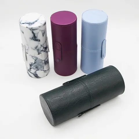 PU Leder Make-up Pinsel Halter Tube Zylinder Kosmetik Aufbewahrung Eimer Tragbare Reise Organizer Mit Druckknopf