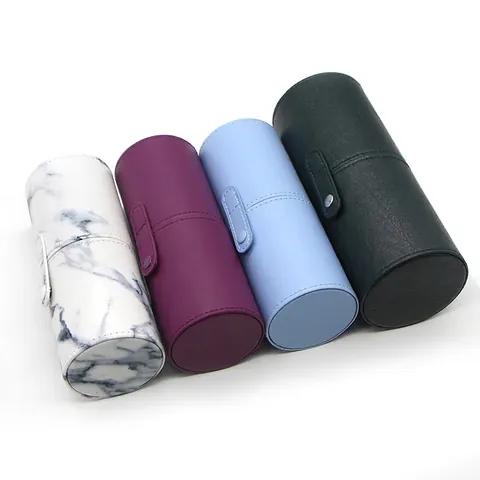 PU Leder Make-up Pinsel Halter Tube Zylinder Kosmetik Aufbewahrung Eimer Tragbare Reise Organizer Mit Druckknopf