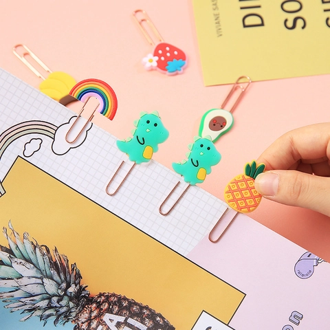 Cartoon Paper Clips Creative Metal Bookmarks With Silicone Decorative Heads Fruit Animal Shape For School Office Students