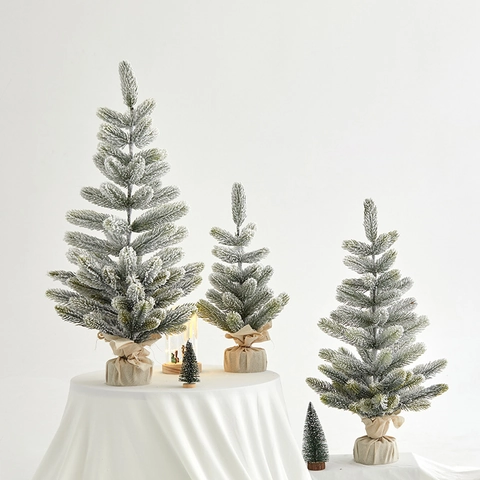 Mini Albero Di Natale Da Tavolo Artificiale Innevato PE PVC Base In Iuta Legno Decorazione Festiva