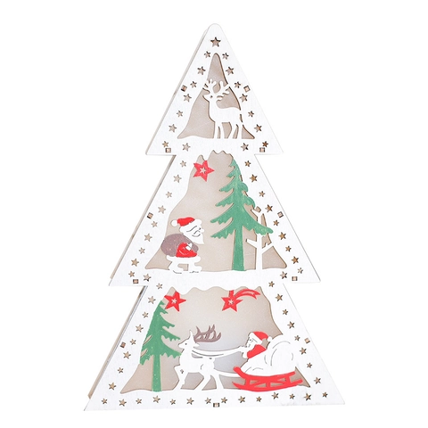 Decoración LED Árbol De Navidad De Madera Reno Muñeco De Nieve Luz De Noche De Mesa Adorno Festivo