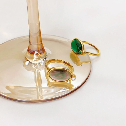 Anillo de Cobre Bañado en Oro de 18K Minimalista Elegante Con Diamantes de Imitación Ovalados Piedras Preciosas Anillo Geométrico Mujer