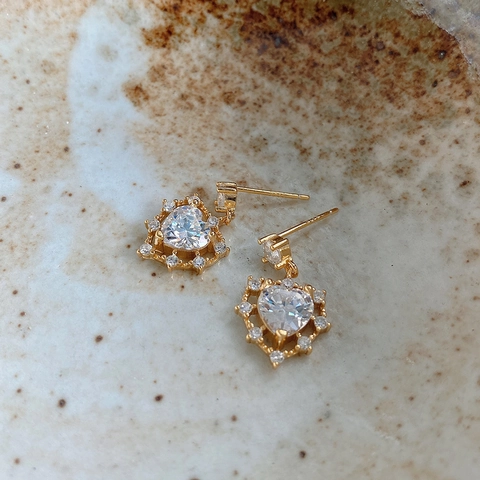 Herz Zirkonia Ohrringe Mit 925 Sterling Silber Ohrstecker Vergoldet Funkelnde Dangle Schmuck Für Frauen