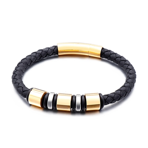 Bracciale Da Uomo In Pelle Intrecciata Con Perle In Acciaio Inossidabile Chiusura Magnetica Gioielli Moda Punk Per Uomo Regalo