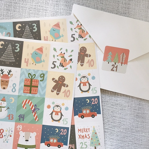 Adesivi Calendario Dell'Avvento Natale Numeri Conto Alla Rovescia Etichette Carta Quadrate Adesive Confezione Regalo Sigillo Busta