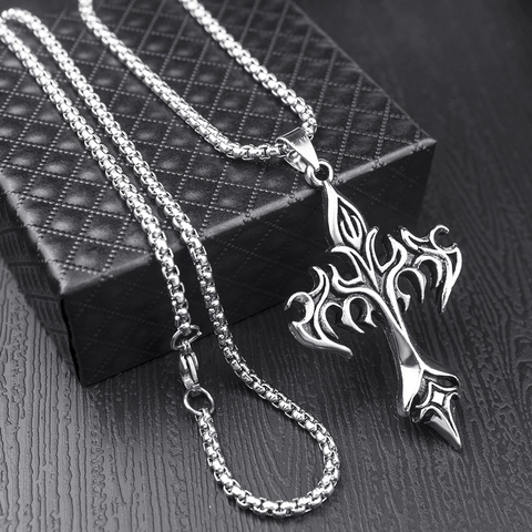 Gothic Stainless Steel Necklace For Men Women Alloy Flame Cross Skull Bullet Daisy Taiji Pendant Punk Streetwear Jewelry Gift