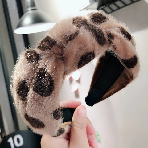 Haarbänder Leopardenmuster Gepunktet Plüsch Kunstpelz Breiter Rand Verknotet Twist Haarreifen Koreanischer Stil Vintage Damen