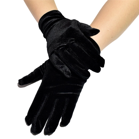 Women Velvet Gloves Short Stretch Velveteen Retro Party Dress Accessory Elegant Full Finger Winter Warm For Lady