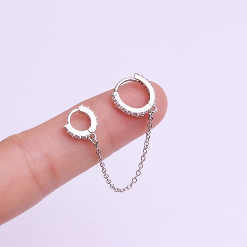 Zirkon Rund Anhänger Doppel Piercing Knorpel Ohrringe Kupfer Kette Link Hoop Modeschmuck Für Frauen Chic Stil