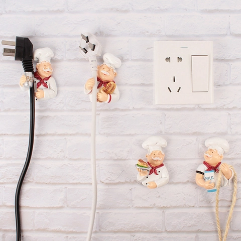 Harz Cartoon Koch Stromstecker Haken Wandmontage Kleber Kabel Organizer Für Küche Dekorative Kabelmanagement