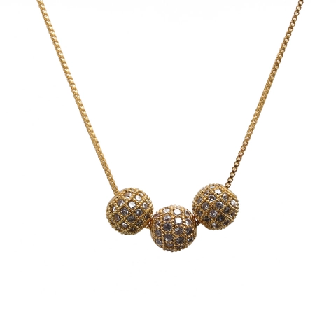 Collier Pendentif Boule En Zircon Micro Pavé Élégant Chaîne À Maillons Carrés En Cuivre Laiton Pour Femmes