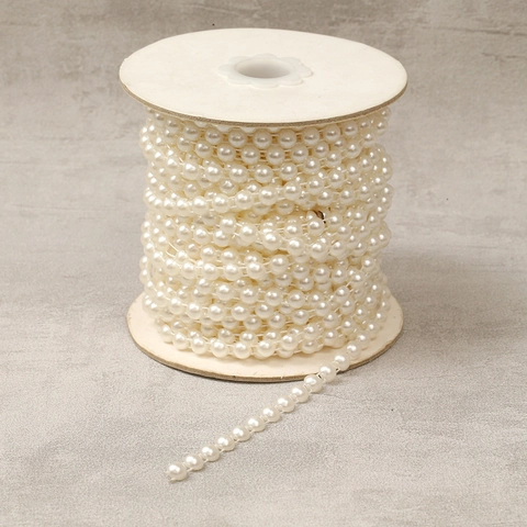 Catena di Perle Artificiali ABS Perle Rotonde Collegate per Decorazione Matrimonio Gioielli Fai da Te Artigianato Beige Bianco