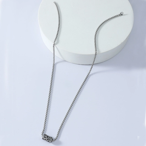 Collana Con Pendente Da Uomo In Acciaio Inossidabile Vintage Inciso Totem Perla Cilindrica Punk Streetwear Hip Hop Gioielli