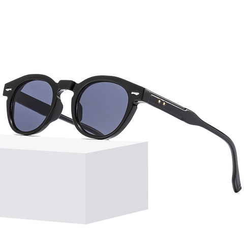 Gafas de Sol Redondas Retro para Hombre Mujer Protección UV400 Montura de PC Lentes de AC Remache Clásico Moda Luz Azul