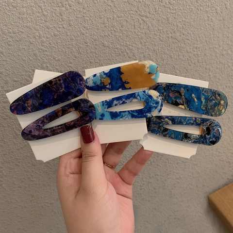 Geometrische Marmor Acetat Haarklammern Rechteck Wassertropfen Harz Entenschnabel Seitenclips Für Frauen Modische Accessoires