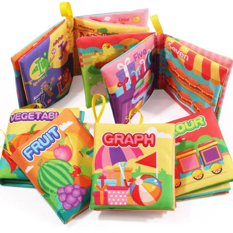 Baby Zachte Stoffen Boeken Vroegtijdige Educatie Sensorisch Speelgoed Knisperpapier Wasbaar Alfabet Nummer Fruit Vorm