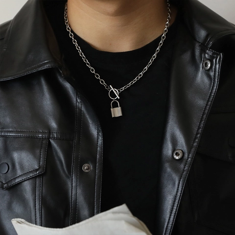 Collana Con Ciondolo A Lucchetto Acciaio Al Titanio Chiusura A Gancio Punk Hip Hop Gioielli Per Uomo E Donna