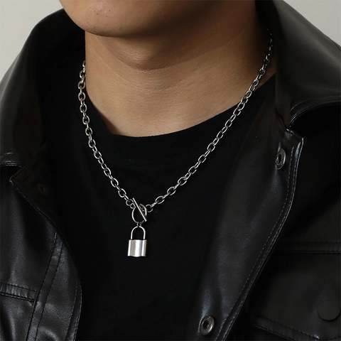 Collana Con Ciondolo A Lucchetto Acciaio Al Titanio Chiusura A Gancio Punk Hip Hop Gioielli Per Uomo E Donna