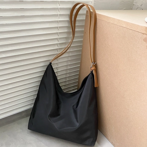 Borsa Tote Minimalista Grande Capacità Nylon Tela Contrasto Tracolla Regolabile Borsa Hobo Versatile Da Donna