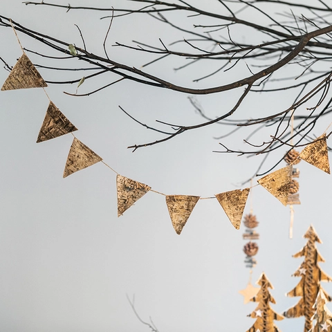 Banderines Triangulares De Corteza De Abedul Natural Guirnalda De Navidad Estilo Bosque Rústico Decoración Colgante
