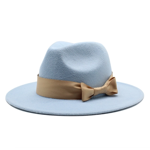 Fedora Hut Wollfilz Breite Flache Krempe Schleife Elegant Vintage Jazz Hut Für Damen Herren