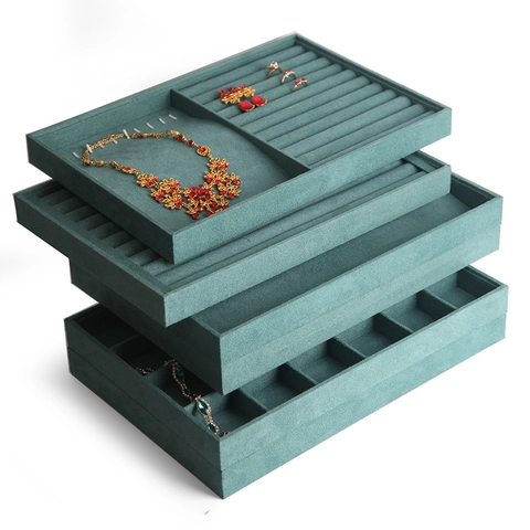Schmucktablett Samt Dunkelgrün Stapelbar Organizer Für Ohrringe Ringe Halsketten Display Schmuckschublade